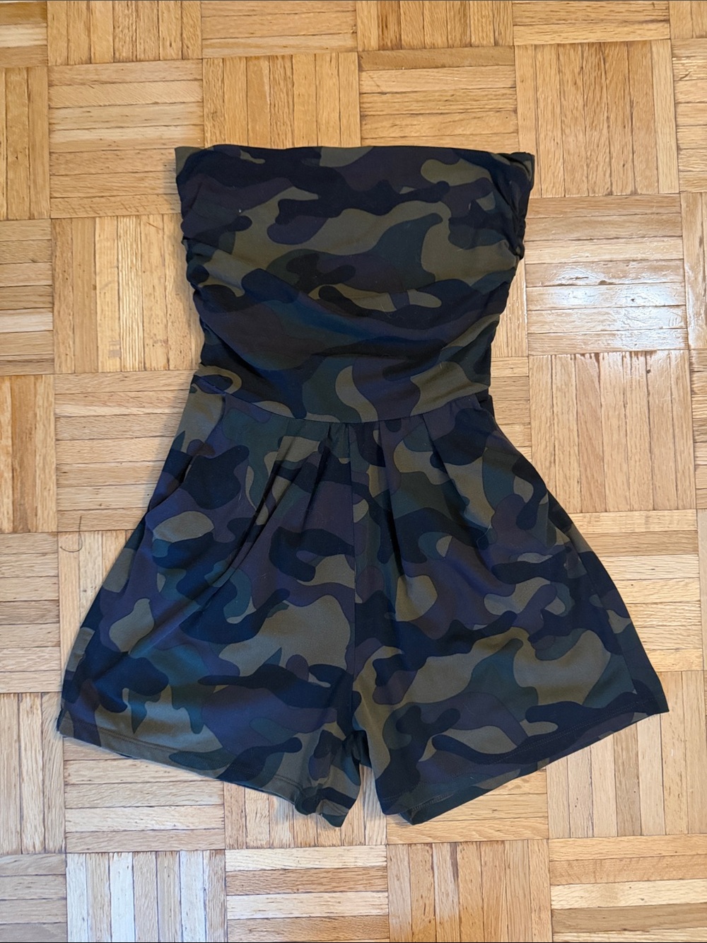 Women’s Camouflage Strapless One-Piece Romper - Olive Green